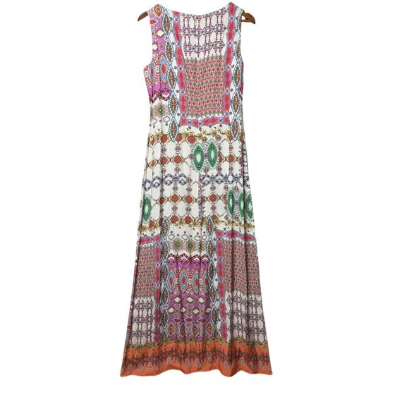 Paperwhite Silk Slip Maxi Dress Women's 6 Boho Tribal Print Sleeveless A-Line - Picture 3 of 7